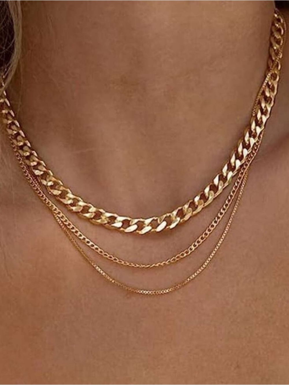 Gold Plated Stainless Steel 3pc Chain Necklace Set